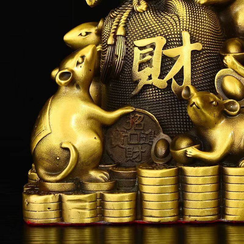 【金運爆上げ】魔除け金運アップ金属ネズミ 置物セット 招財 風水 ネズミ ねずみ 置物 オブジェ 五鼠 運財 風水 金運アップ 開運 招財進