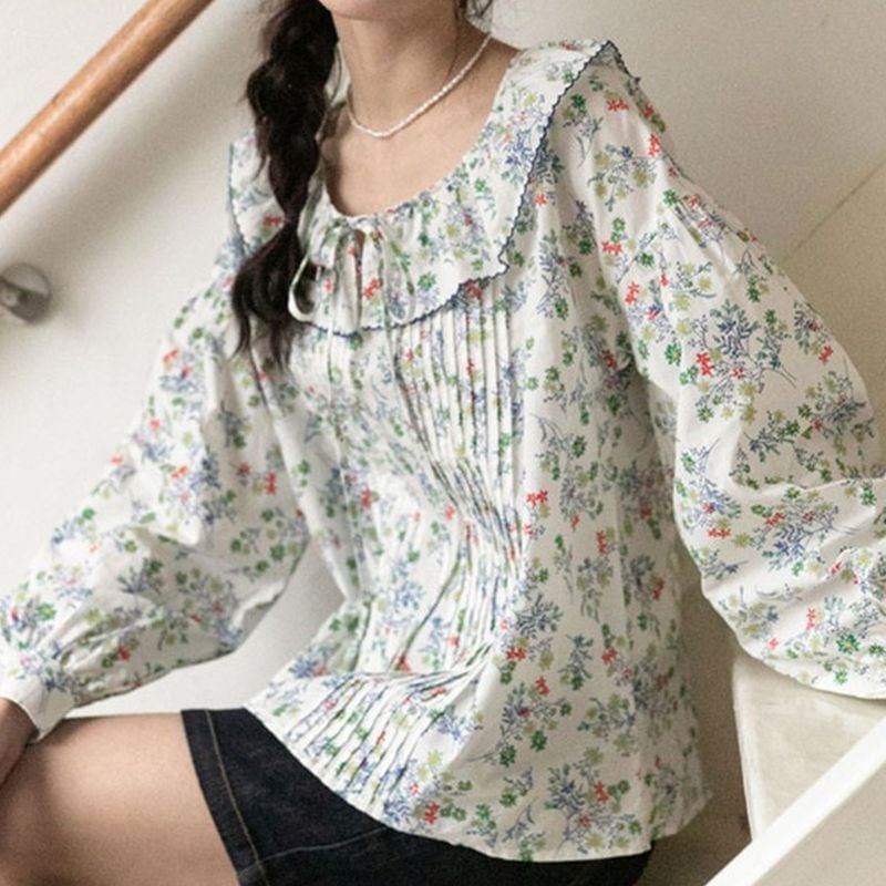 レトロフレンチ花柄ブラウス L1156