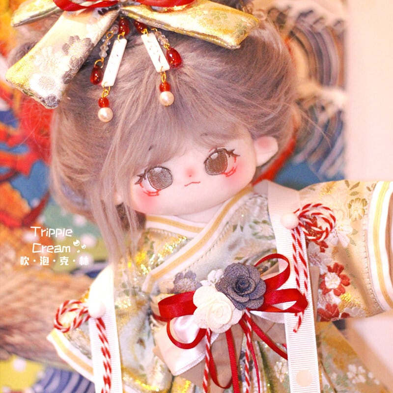 20cmぬいぐるみ用 和風 桜柄 着物+帯+ヘアアクセサリー+ベルト+リボン