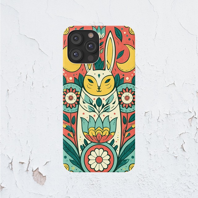 受注生産 iPhoneケース 猫と花のサイケ民芸柄｜猫モチーフ PSYF066B