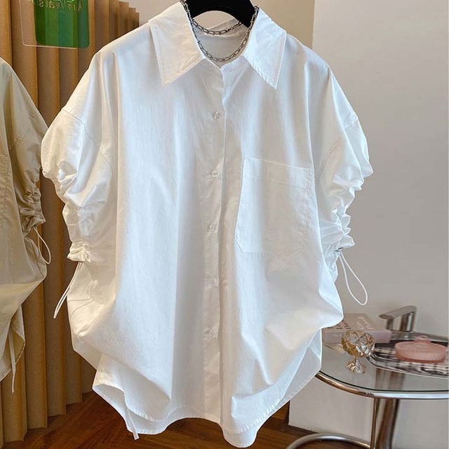 ドローストリングパフスリーブシャツ