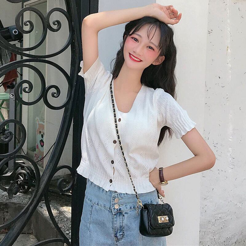 スタイルホワイトショートTシャツ サマーニット ジャケット 夏物 萌量不足97791996041