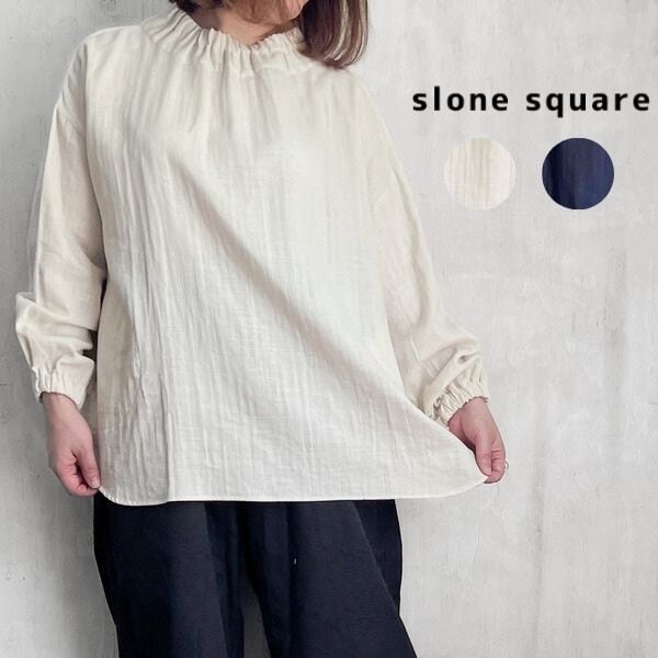 slone square Wガーゼ ゴムタックハイネック PO 58004