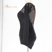 ダンス 衣装 トップス レオタード ブラック系 チャコット Chacott 黒 ベルト 新体操 社交ダンス フィギュアスケート ラインストーン キラキラ レース 花柄 メッシュ生地 上品 セット 長袖 透け感 ダンス衣装 ステージ イベント 競技 競技用