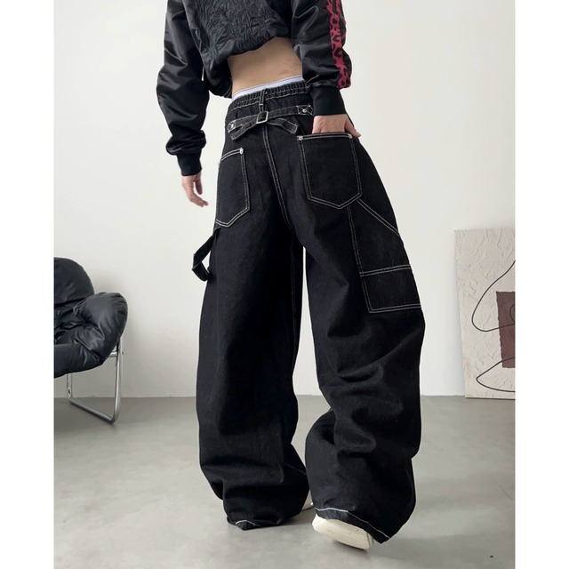 ツインバックルステッチボリュームカーブデニムパンツ 1col R02812
