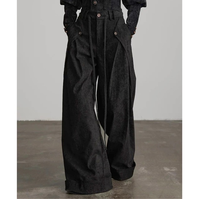 Black braided wide pants C1367