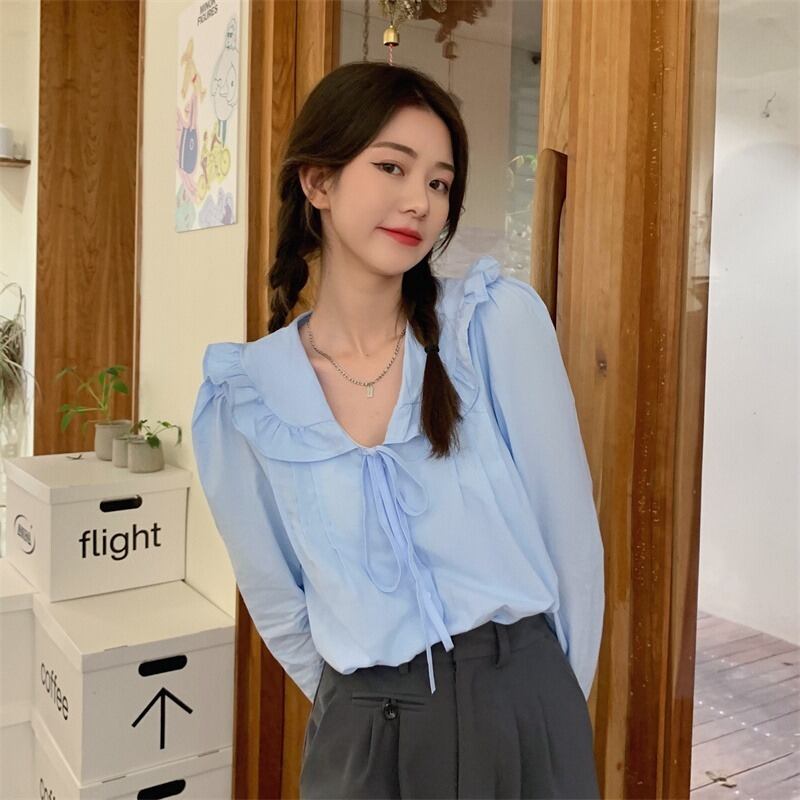 カラーシャツ スタイルオータムトップス ロング 大人ガーリー スウィート キュート カジュアル 秋物 萌量不足47350759874