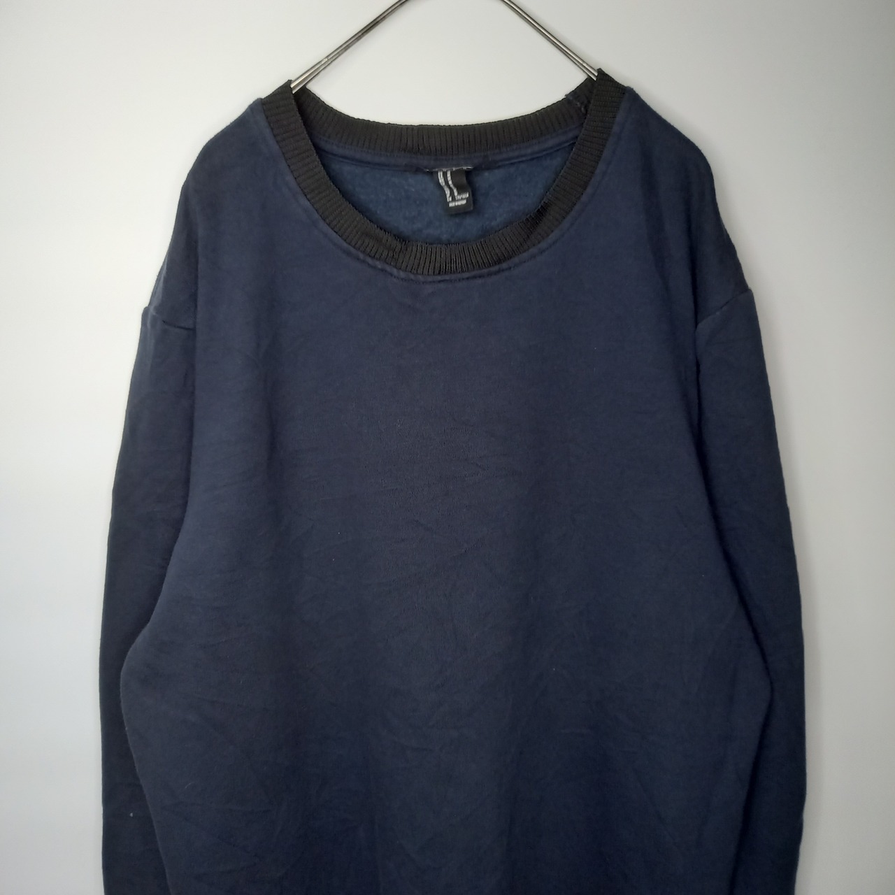 21MEN　クルーネック　裾ジップ　スウェット　トレーナー　無地　ネイビー　M