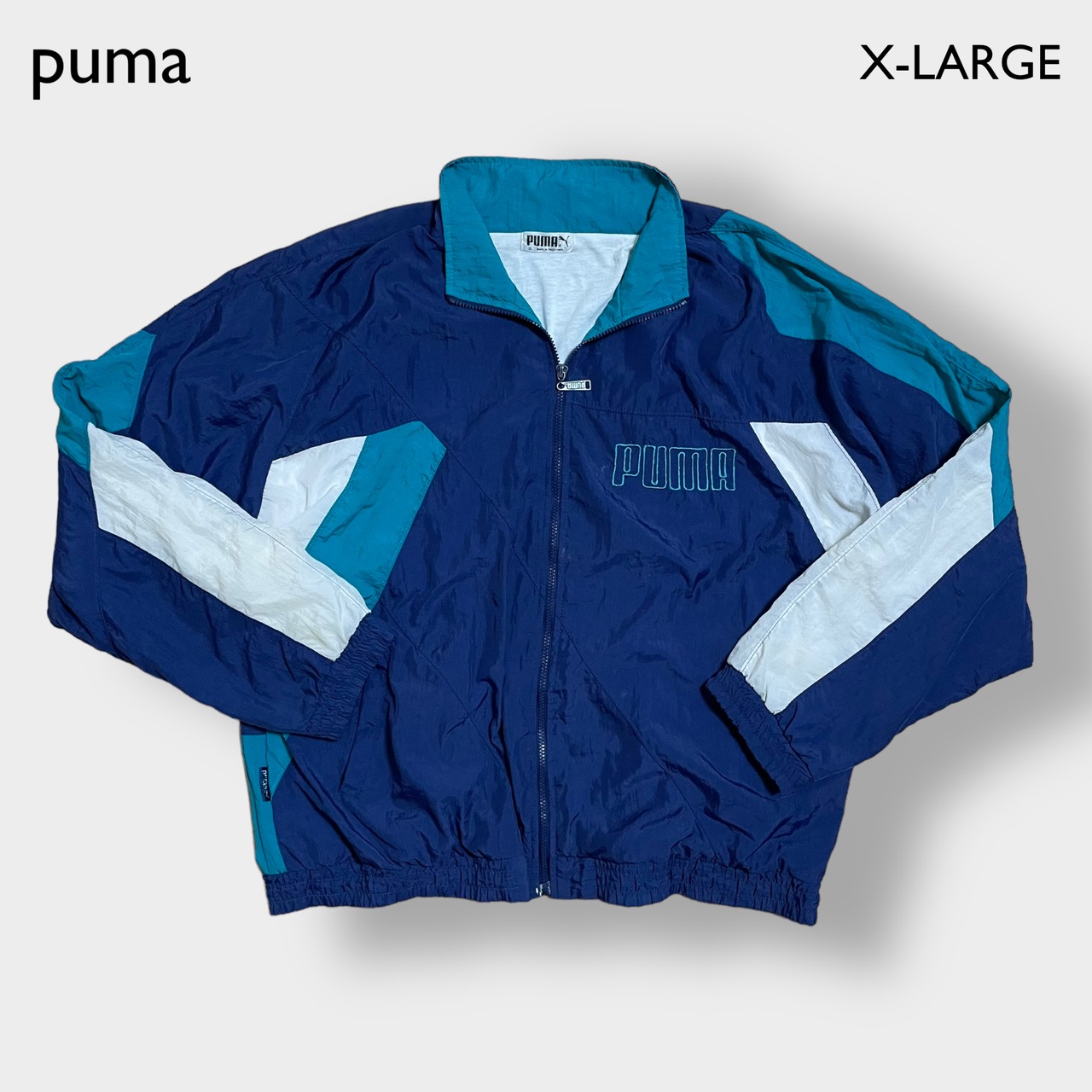 puma 90s ナイロンジャケット ブルゾン ジャンパー マルチカラー 切替 クレイジーパターン ワンポイント 刺繍 ロゴ  XL ビンテージ プーマ US古着