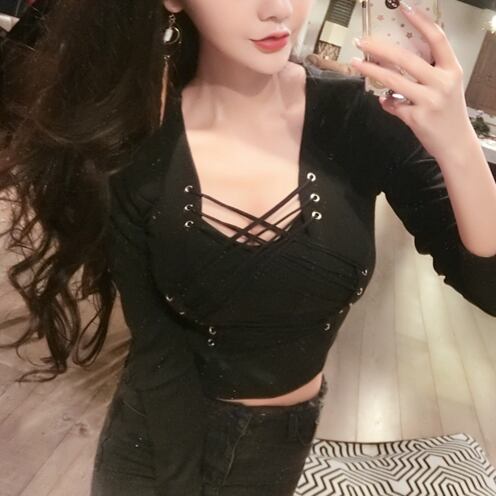 セクシー トップス 長袖 ブラック 黒