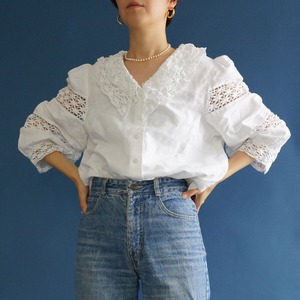 【送料無料】80's vintage traditional folk blouse(80年代 アンティーク 古着 レース ブラウス)