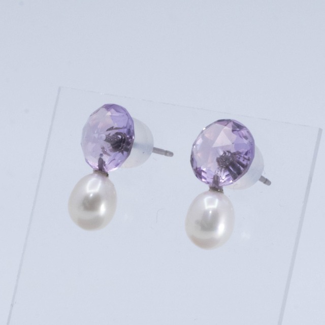 アメジスト淡水パール　チタンポストピアス