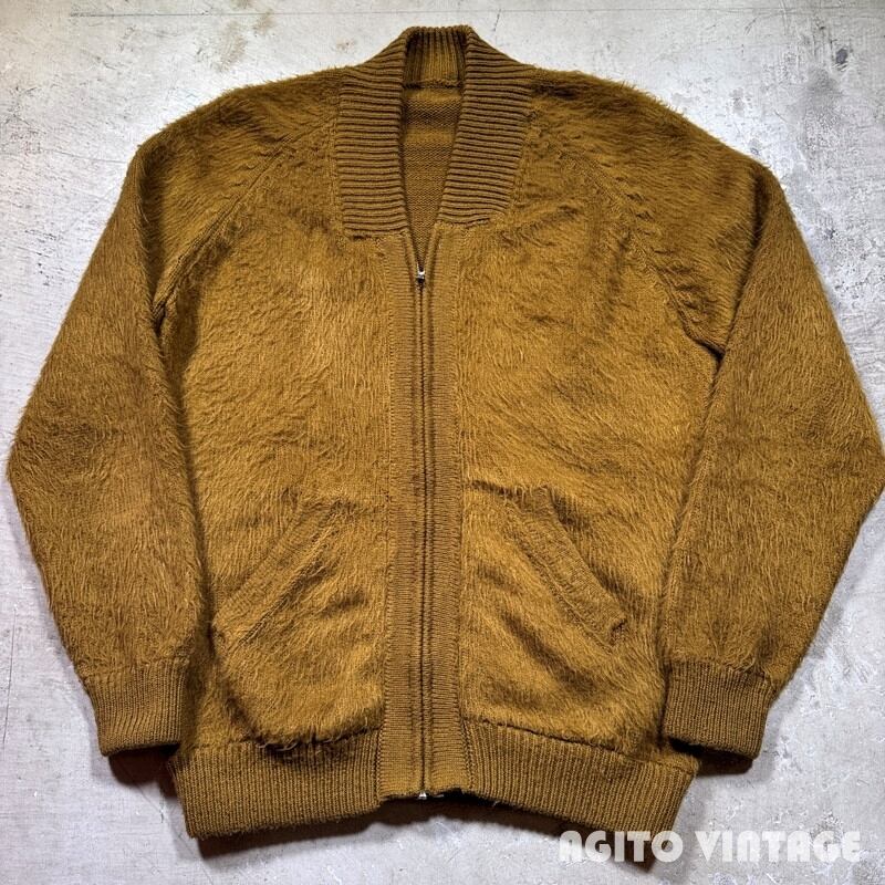 60's~70's Unknown モヘア混 ジップアップカーディガン 毛足長め YIDE
