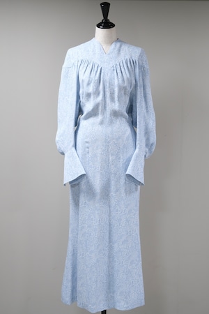 【Mame Kurogouchi】Floral Pattern Acetate Rayon Jacquard Dress - blue -