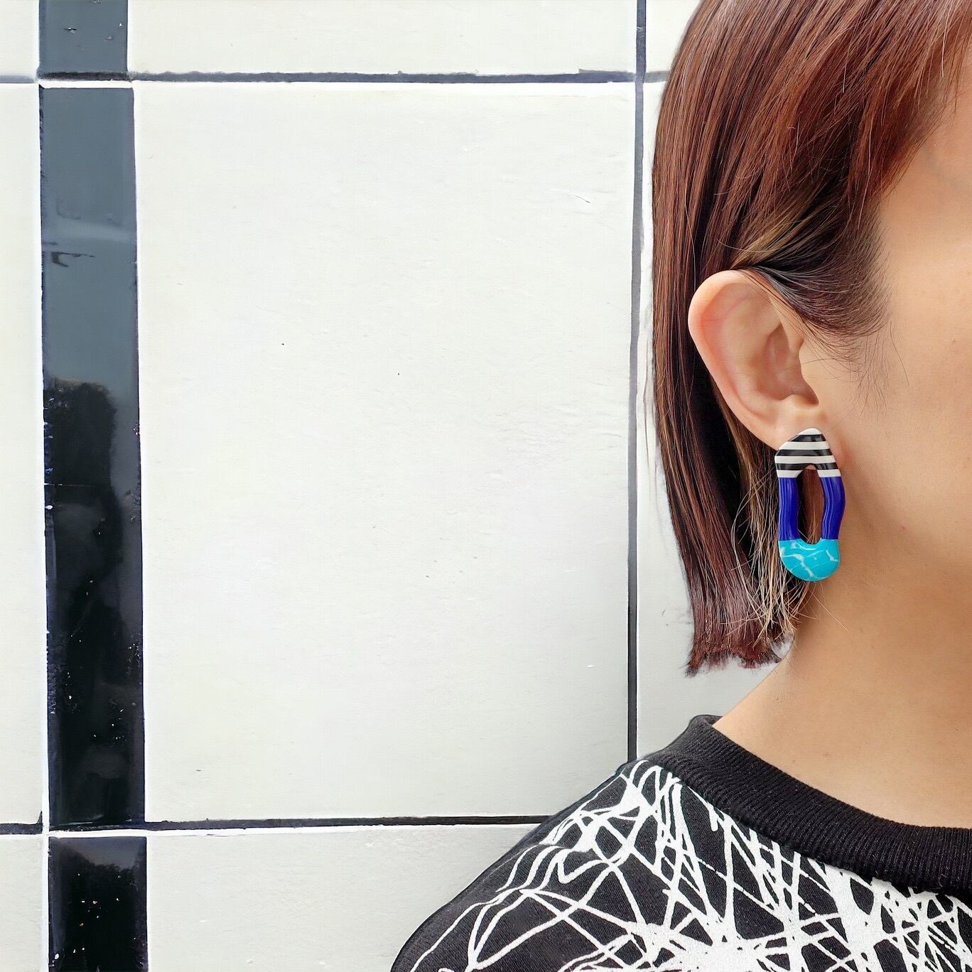 ボーダーコンビ 青＆ターコイズ / イヤリング・ピアス / 76 | IROCHIKA