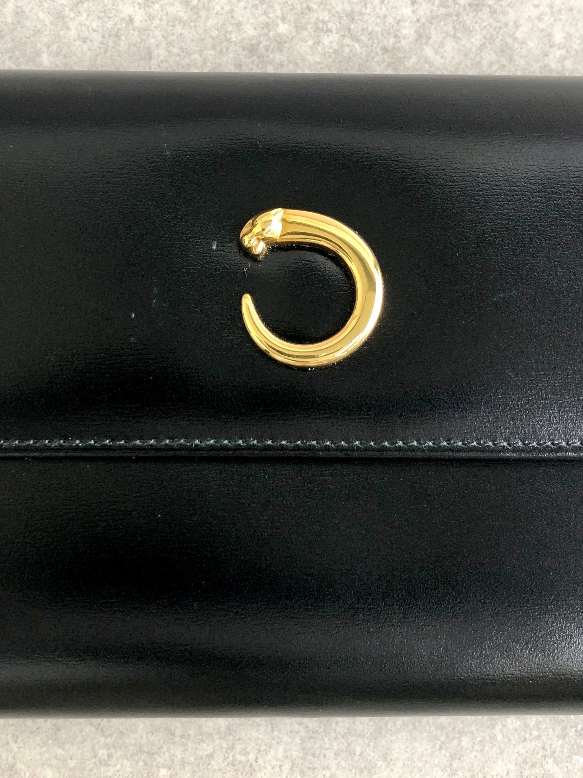 Cartier カルティエ 財布 ブラック パンテール レザー 三つ折り財布