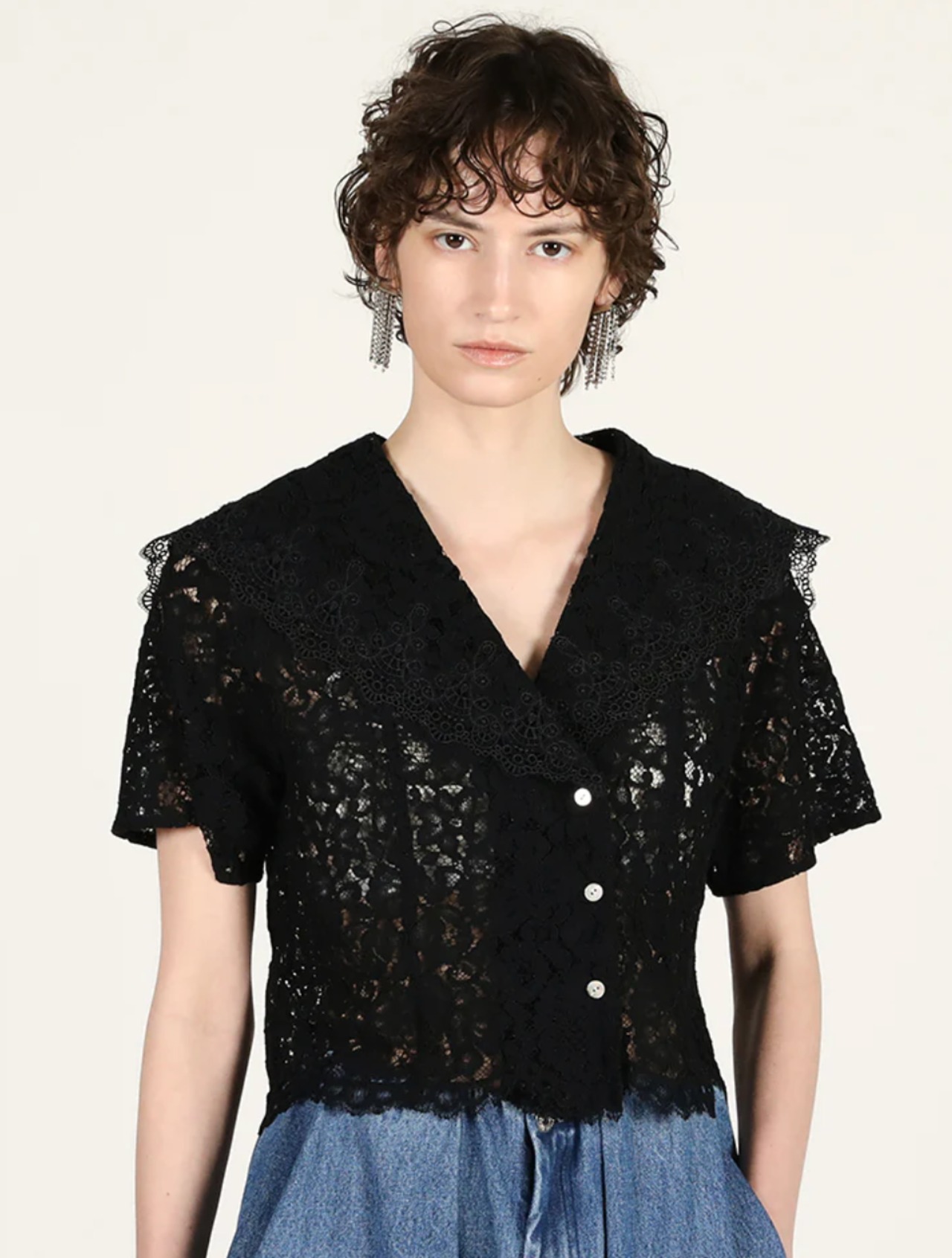 【26SS】PRANK PROJECT プランクプロジェクト / レースセーラーシャツ / Dot Jacquard Lace Cardigan - 4