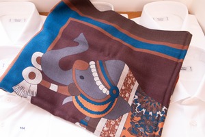 Men's scarf " Elephant, Horse and Camel " brown × bleu