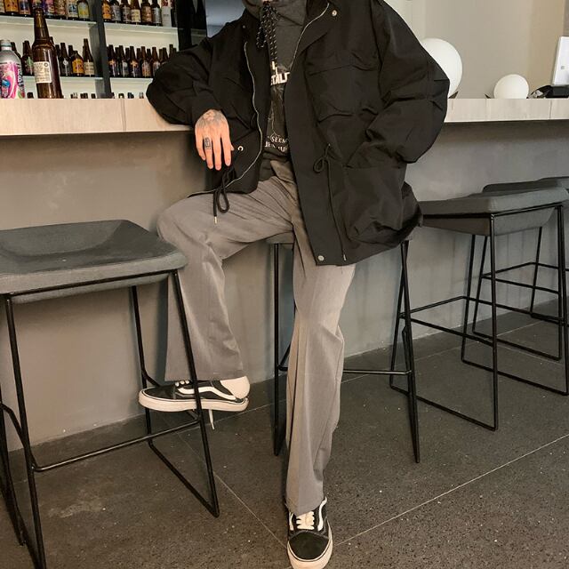 【予約販売】 ボトムス メンズ ワイドパンツ ストレート グレー ブラック スラックス カジュアル こなれ感 お洒落 韓国 トレンド S/M/L/XL/