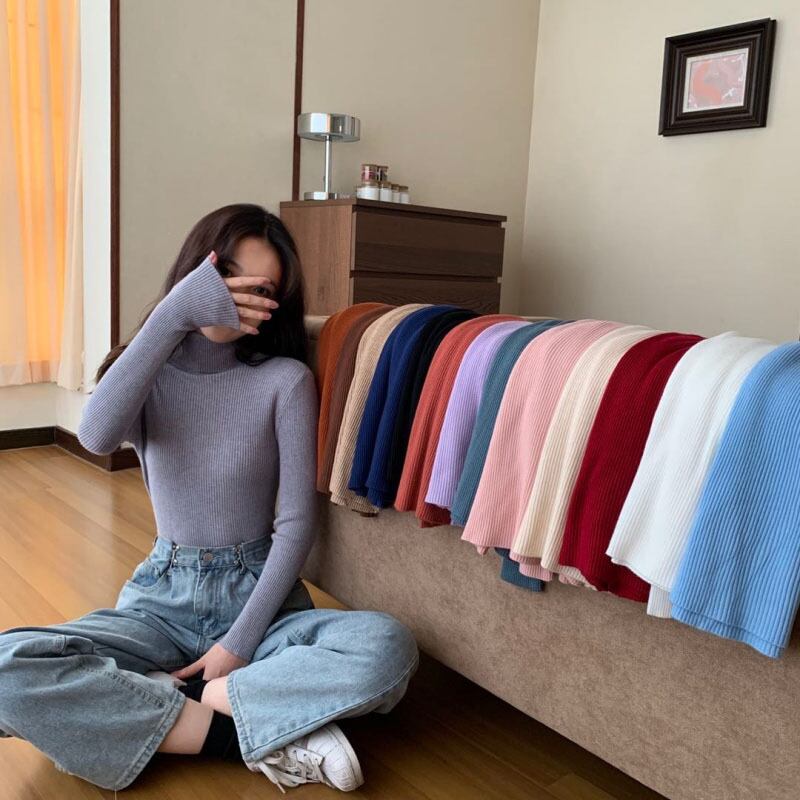 オータムウィンタースリムシャツ トップス セーター ショートプルオーバー レディース ロング 秋物 冬物 YY-ファッション17073467095