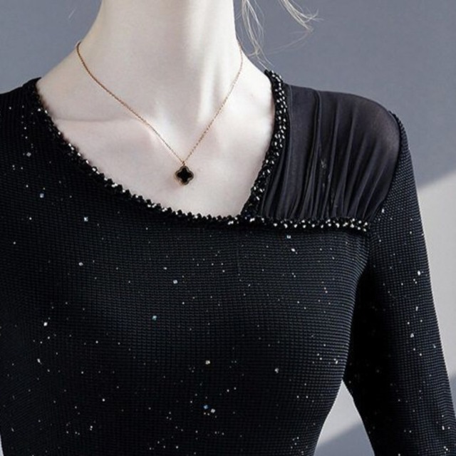 ドレープネック ロングスリーブ ラメ カットソー ds1080