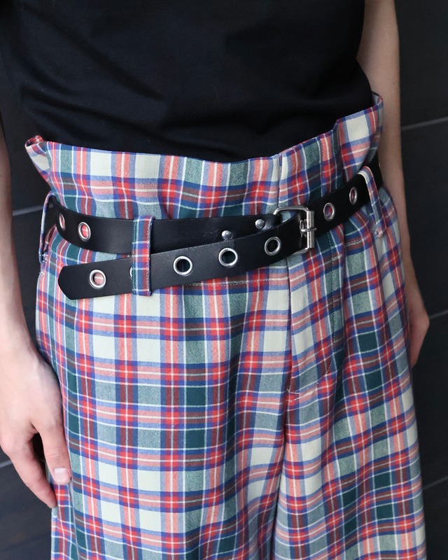 【Y's】check wide straight slacks