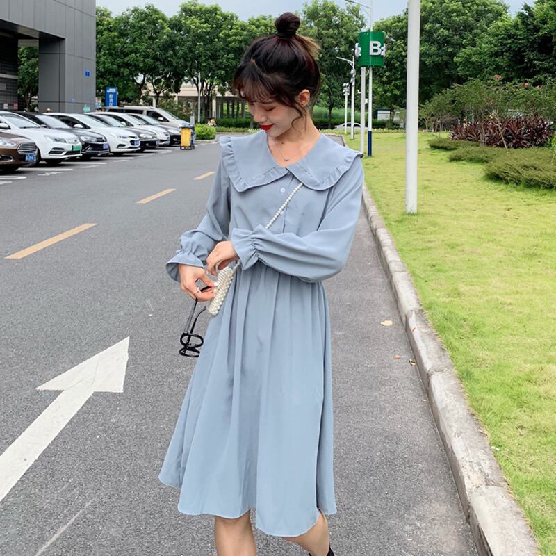 薄手ドレス スタイルスプリングオータムカラーウェスト ロング 大人ガーリー スウィート キュート カジュアル 春物 秋物 YY-ファッション89292293160