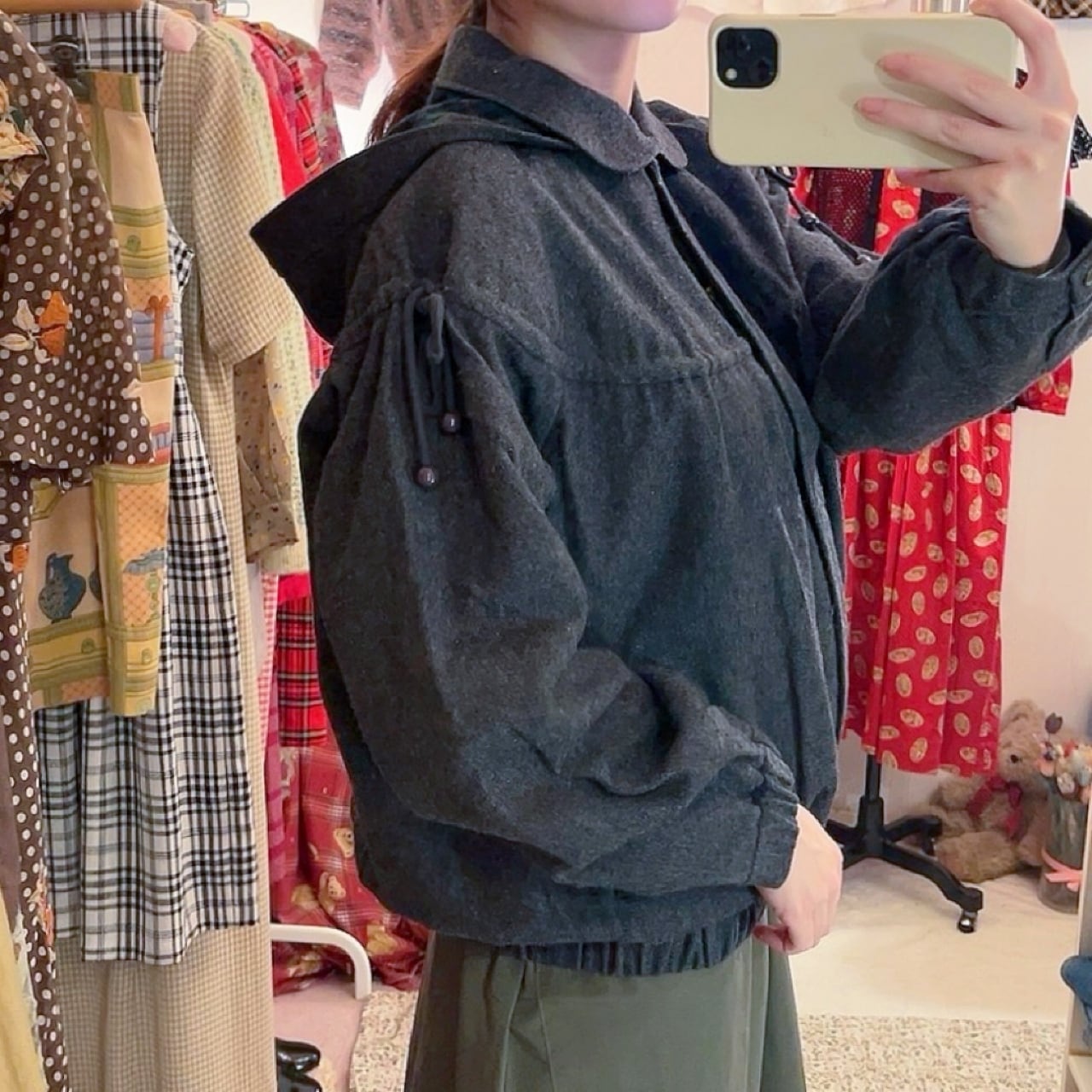 green check hoodie blouson