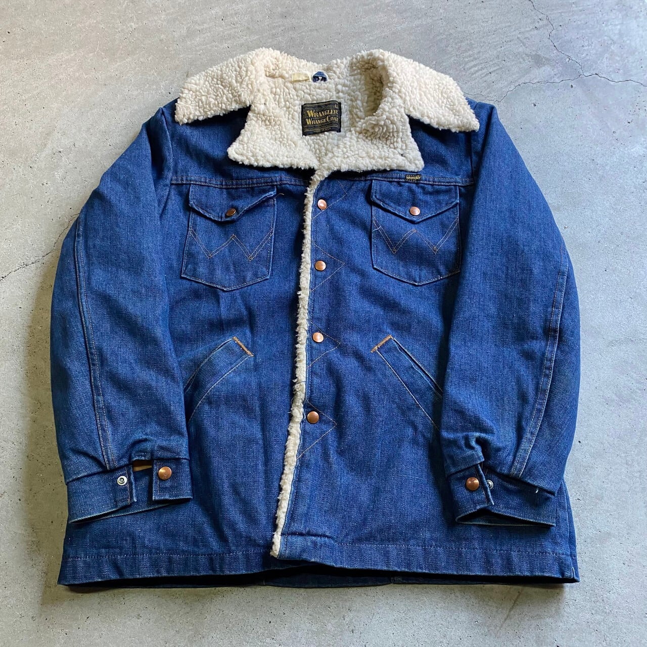 70〜80年代 ラングラー デニムボアジャケット メンズL 古着 ランチコート Gジャン Wrangler 70s 80s ビンテージ ヴィンテージ  濃色【デニムジャケット】 | cave 古着屋【公式】古着通販サイト