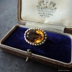 英国アンティークジュエリー 15ctゴールド 天然シトリン 真珠 レースピン ブローチ （ソーティングメモ付）