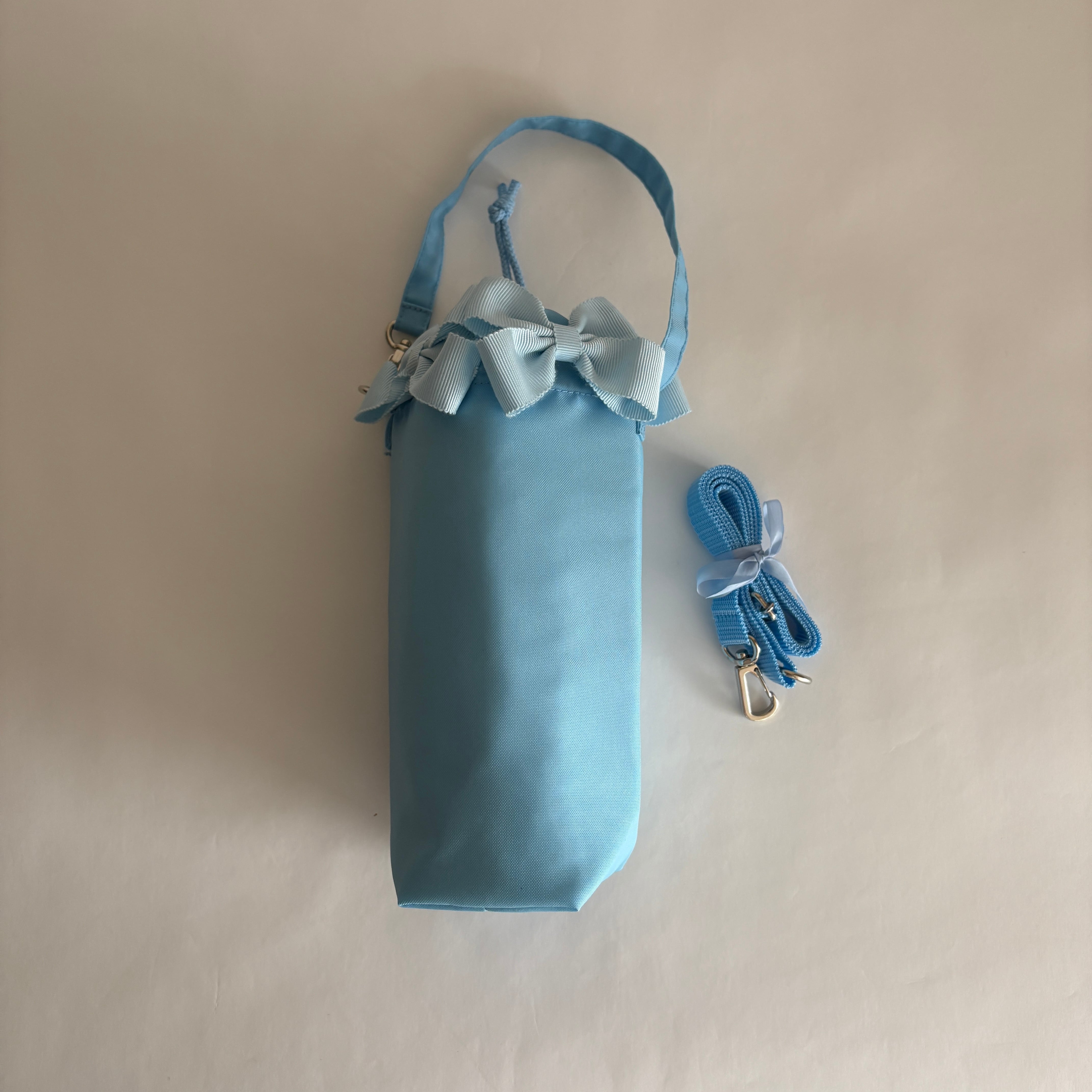 handmade★ペットボトルホルダー (リボン・ブルーアッシュ) d497bd81383c8f81814821653d5525