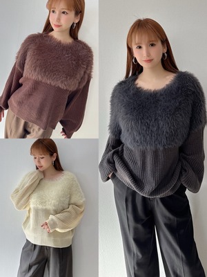 ふわふわシャギー切り替えニット　¥6,200+tax
