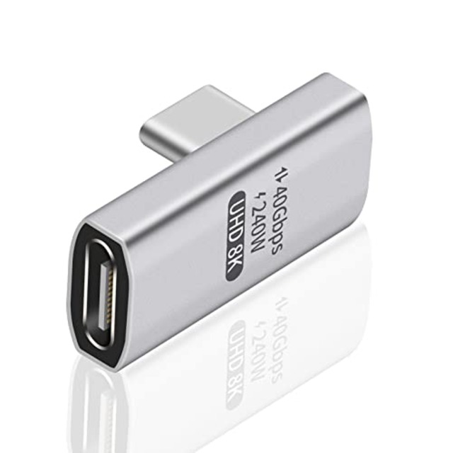 Duttek USB C変換アダプタ l字, USB-C 変換 アダプタ、240W PD急速充電40Gbps Thunderbolt サポート8KビデオタイプCオスメスアダプター240W電力供給対応、ノートパソコン、タブレット、電話用、1個