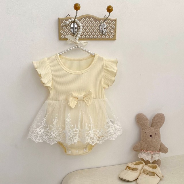 【BABY】イエローリボンチュールフリルロンパース - 3