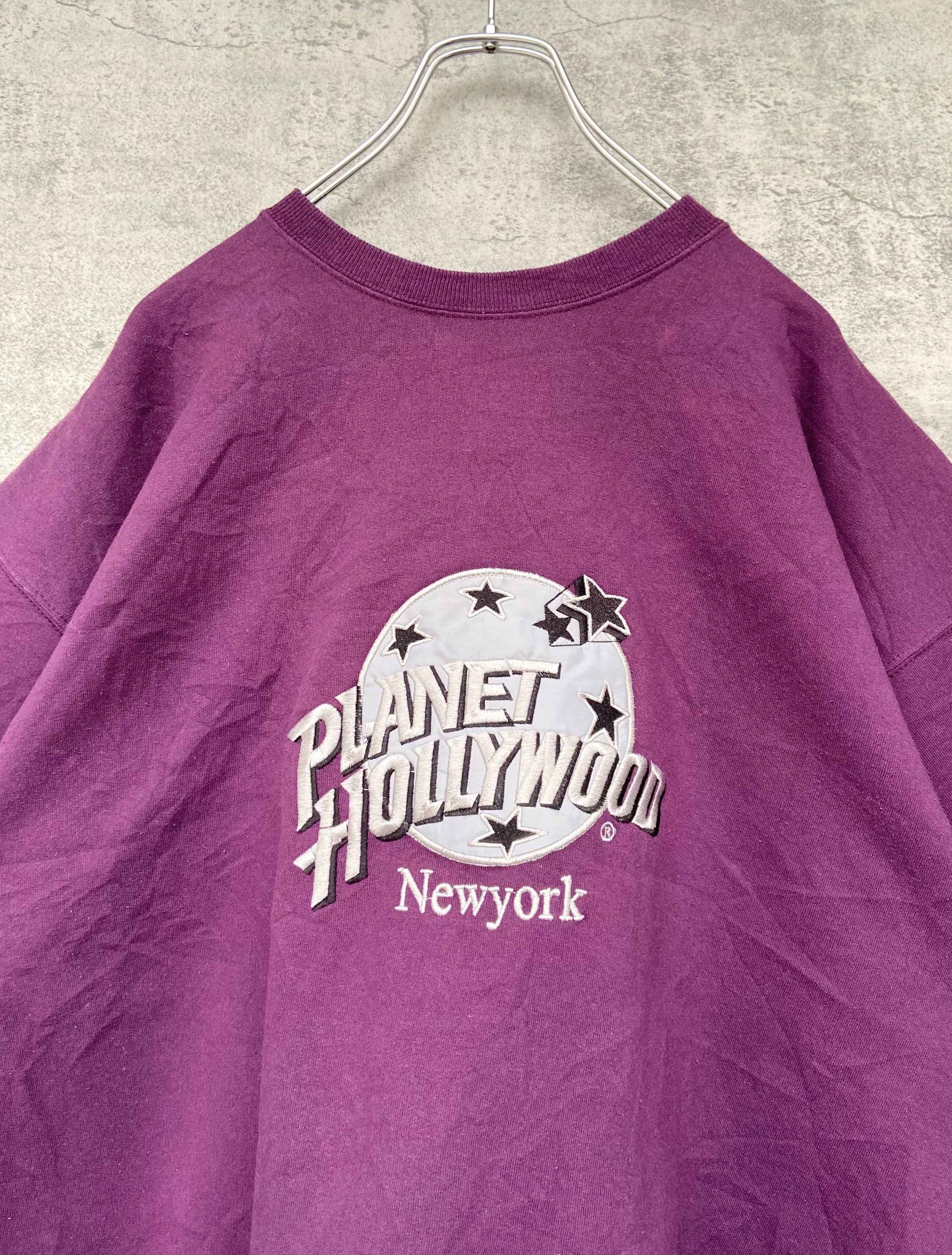 USA製 PLANET HOLLYWOOD/ プラネットハリウッド 銀刺繍ロゴ スウェット 紫