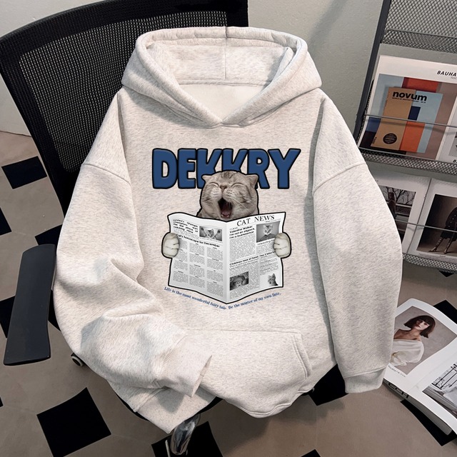 ♥新聞猫パーカー!【DEシリーズ】★パーカー★ ユニセックス 4color トップス 猫 ネコ 猫柄 可愛い