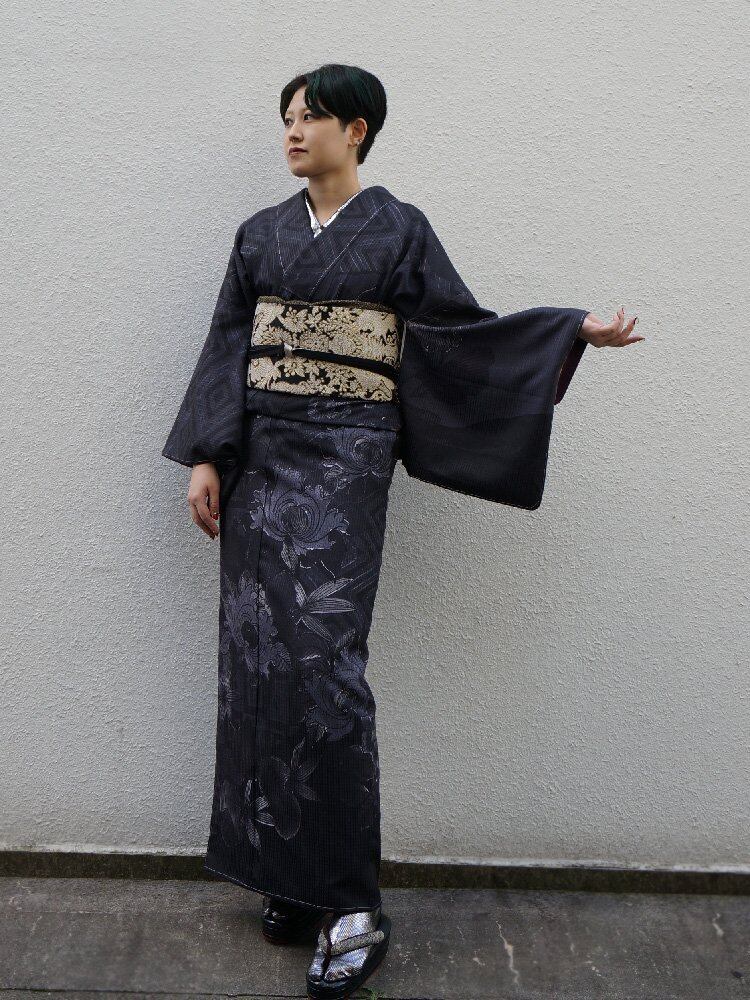 単衣きもの　Rumi Rock「バンビーナ」チャコールグレー 単衣きもの Rumi Rock「バンビーナ」チャコールグレー 単衣きもの Rumi