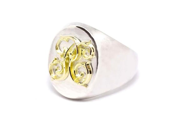 SIGNET RING SILVER X 18K GOLD (LARGE SIZE) #9-25 号 | Peanuts&Co