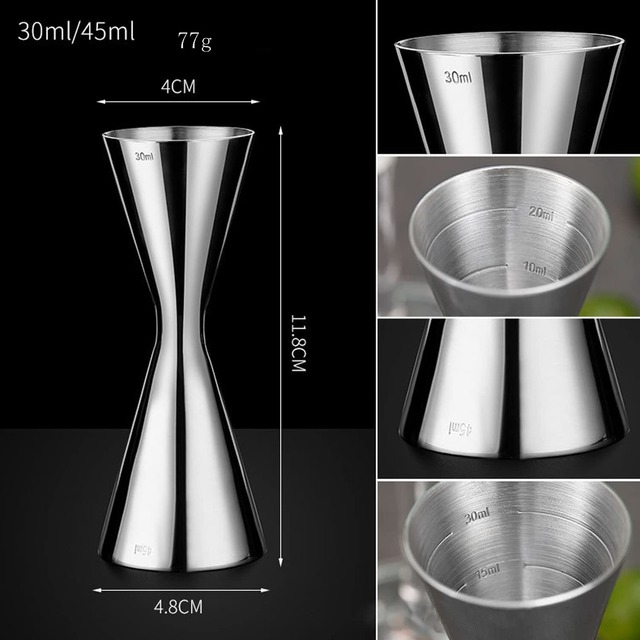 【在庫処分】WOMLEX メジャーカップ 30/45ml 目盛り付き カクテル メジャー ジガーカップ メジャーカップ ウイスキー カクテル 計量カップ ダブルヘッド 一体型 ステンレス鋼 (シルバー, 30/45ml)