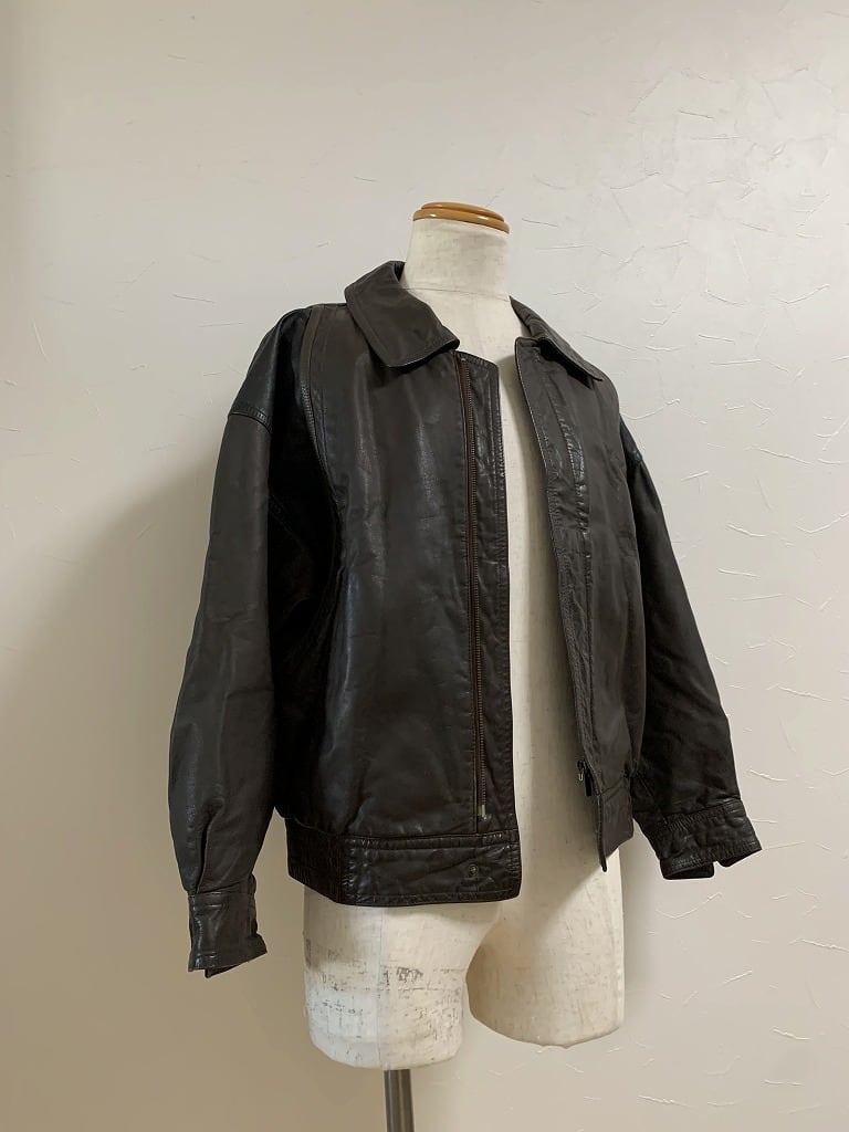 1980~90's Bi-Color Switched Design Leather Zip-Up Jacket