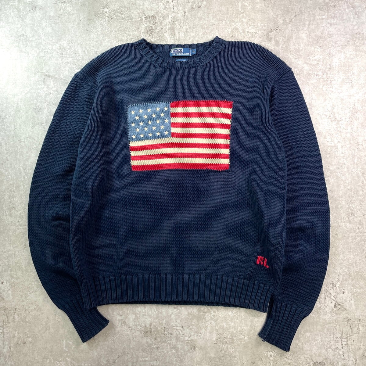 Ralph Laurenラルフローレン ニット ポロベア ヴィンテージ 星条旗 近年モデル 美品 リネン混 ラルフローレン セーター ベア 星条旗