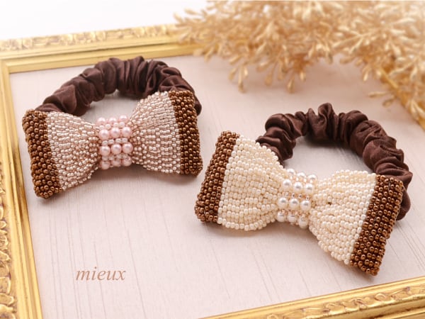 N1065 / カスタムボールペン シュガービーズ お高級リボン 手染め