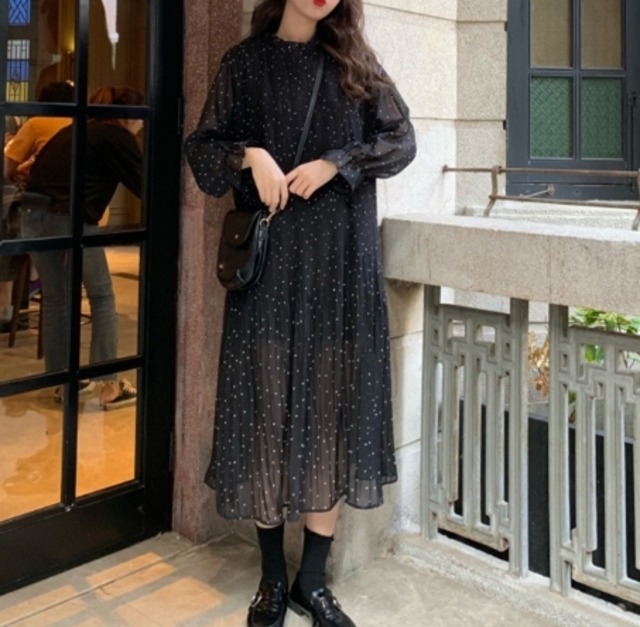 242 韓国 花柄 プリーツ ワンピース レトロ Vividness