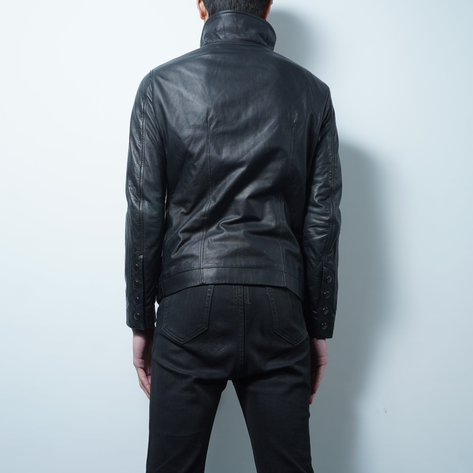 Rick Owens】リックオウエンス 15ss ラムレザー斜めジップハイネック
