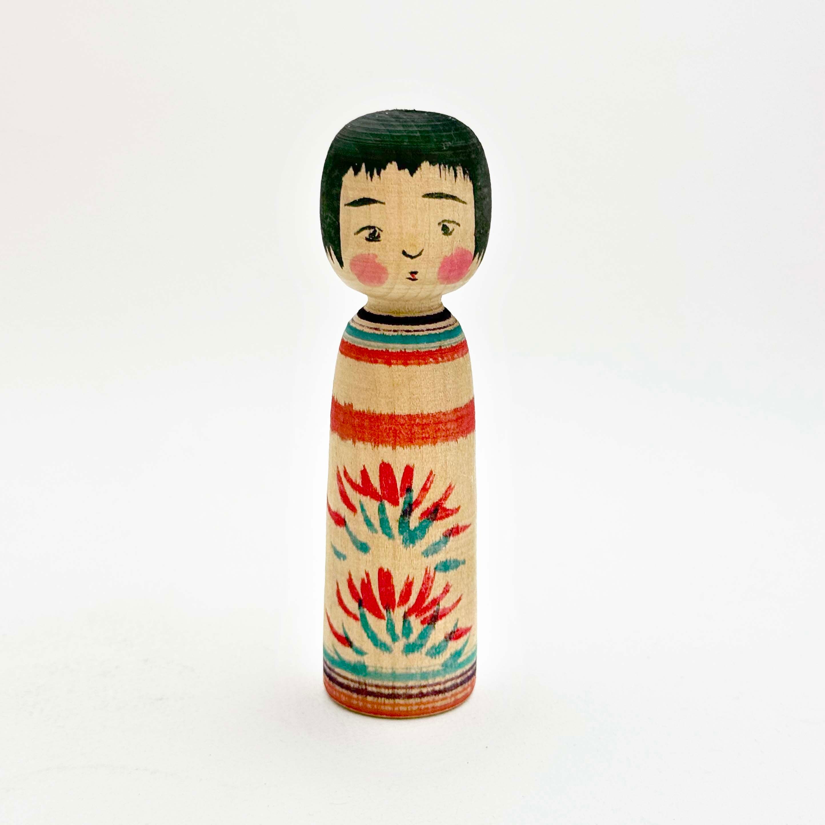 今晃工人こけし（菊四段 4寸）