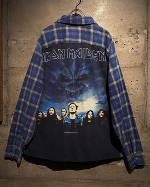 【Caka】70's “CAMPUS” “IRON MAIDEN” Tee Docking Vintage Flannel Shirt