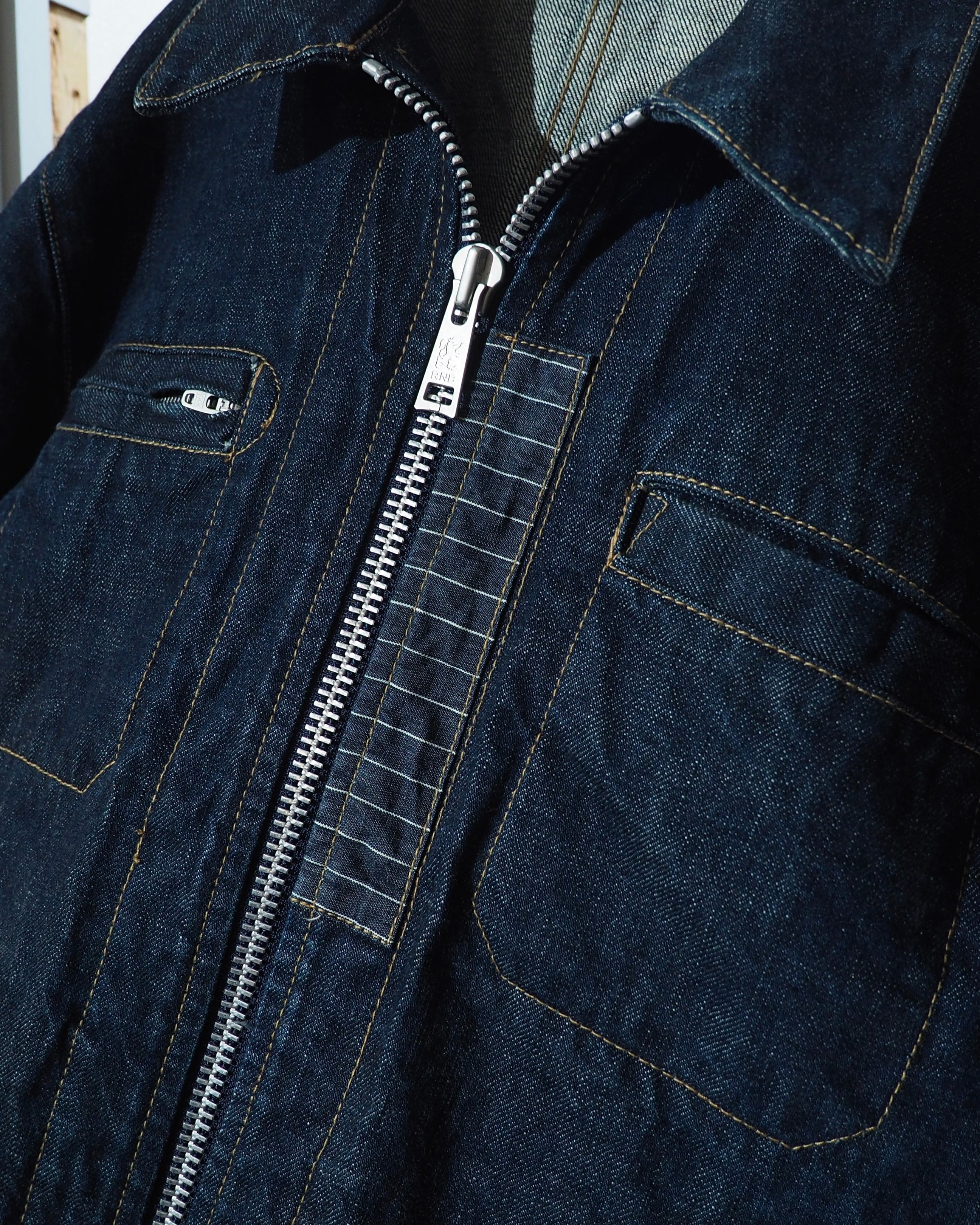 " R.NEWBOLD " Dark Indigo × Silver Metal zip Denim Trucker jacket