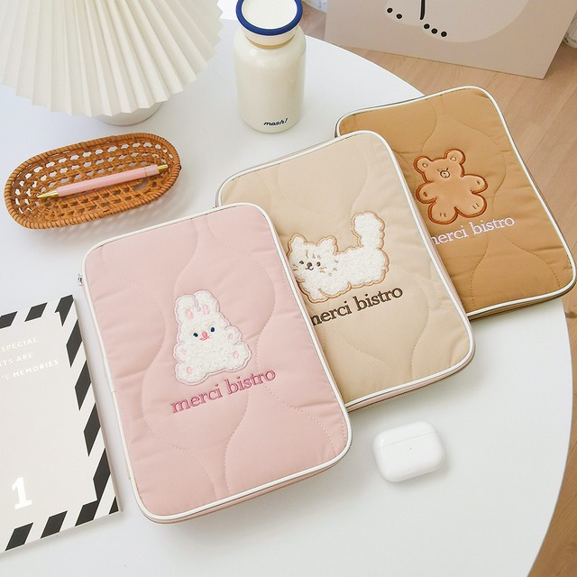 即納 Milkjoy Merci Bistroタブレット A5ノート収納ケース ワンポイントアニマル柄 刺繍ロゴ キルティング 韓国 ペンケース Usagi Case ウサギケース 韓国iphoneケース通販