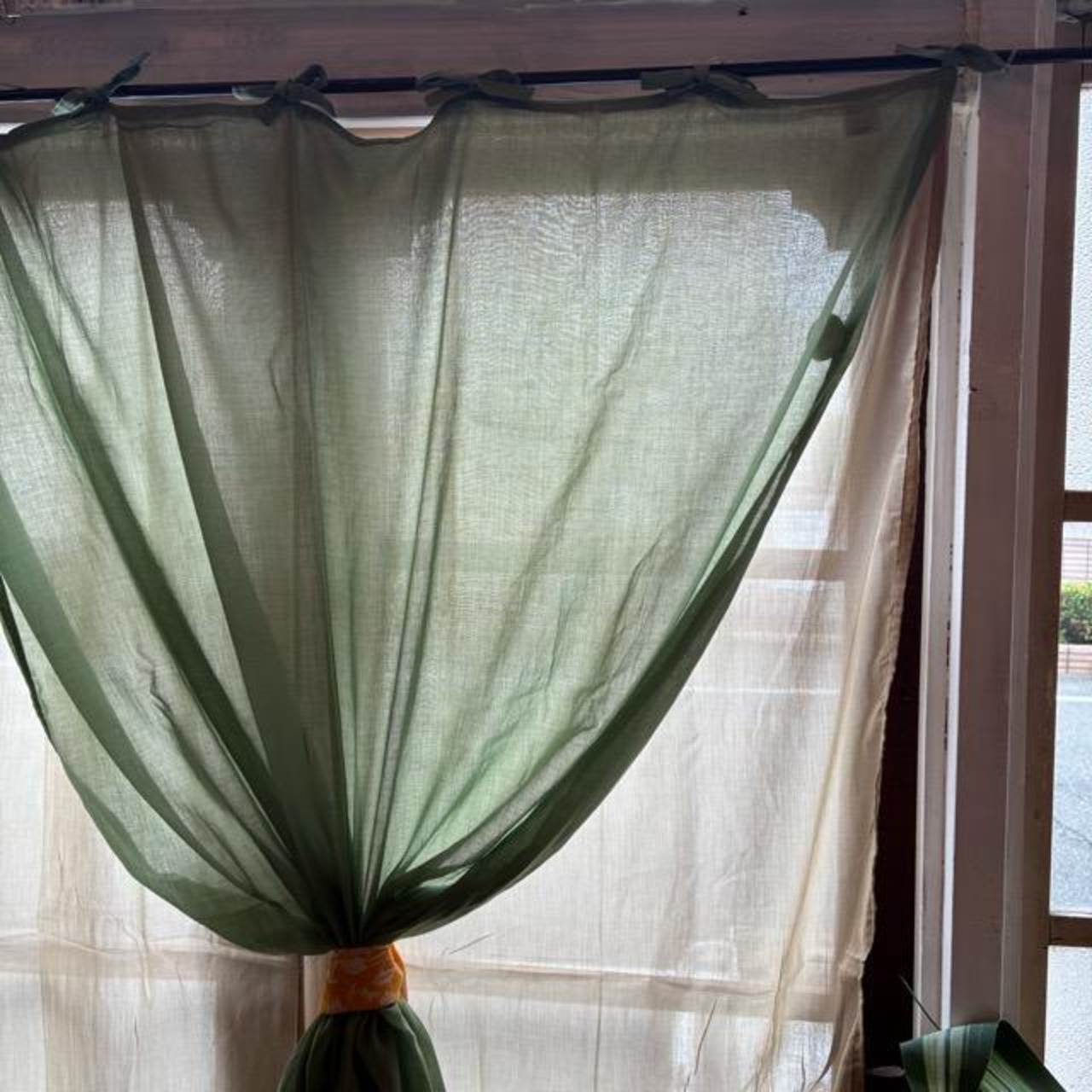 India Cotton voile double curtains Turquoise100×130cm　インド　コットンボイルダブルカーテン　ターコイズ　腰高窓カーテン　レースカーテン　ブルー
