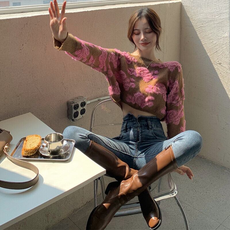 ジャカードニットセーター ジャケット オータムルーズトップス ロング 秋物 ガールズファッション39109960412